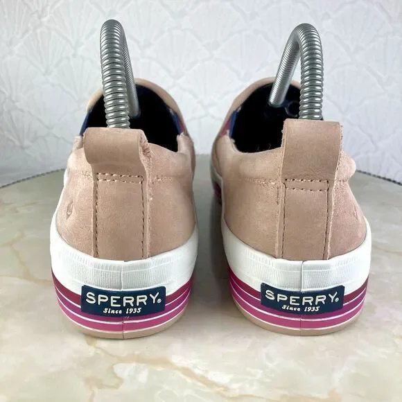 Sperry Shoes Womens 7 Pink Stripes Suede Crest Twin Gore Boat Platform Loafers - Picture 8 of 12